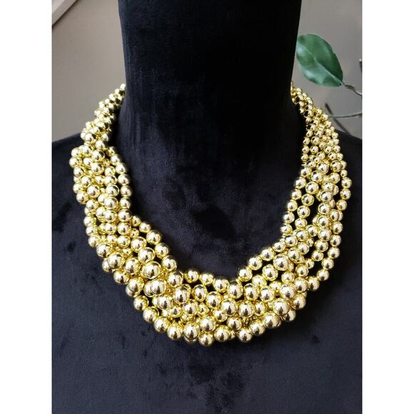 Women's Gold Tone Beaded Necklace Multi Strand Statement Lobster Clasp - Picture 1 of 6